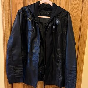 Women's Black Faux-Leather Bomber Jacket